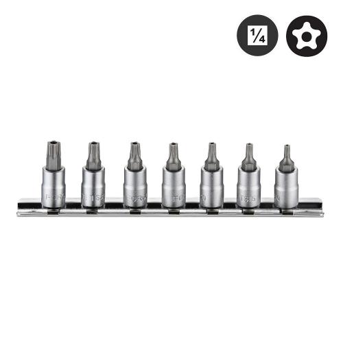 1/4" Набор головок-бит 5-лучевых с отверстием на планке (TS10-TS40) 7 пр.