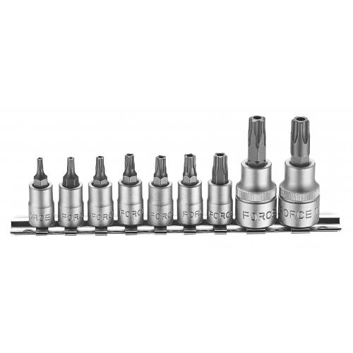 1/4", 3/8" Набір головок-біт Torx 5-променевих з отвором (TS10-TS50) 9 ін.