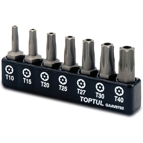 Набор бит TORX с отверстием TOPTUL 1/4" 7ед. (T10-T40) GAAV0703