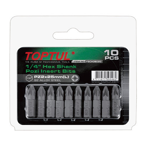 Набор насадок отверточных 1/4" TOPTUL L25мм PZ2 10ед. FSCA0802G