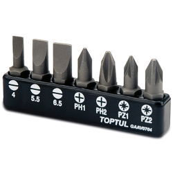 Набір біт TOPTUL 1/4" 7ед. (SL: 4*0.5, 5.5*1, 6.5*1.2; PH1, PH2; PZ1, PZ2) GAAV0704