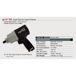 Гайковерт для автосервісу TOPTUL 1/2" 813N/m 8000об/хв KAAC1660 купити