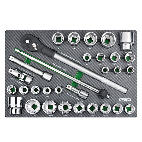 Набор головок с трещоткой в ложементе (метр.+дюйм) 3/4" 31ед. TOPTUL GED3108