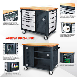Мобильный верстак-тележка на колесах 12 секций, 3 открытые полки TOPTUL TCDB1203 купить