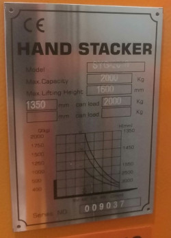 Штабелер гідравлічний 2000кг, підйом-1,6м, длина вил 1,1м, колір - жовтий не дорого