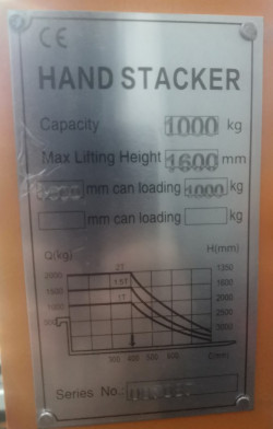 Штабелер гідравлічний 1000кг/1,6м, довж. вил 1,1м,рег. ширина вил, колір - жовтий в Украине