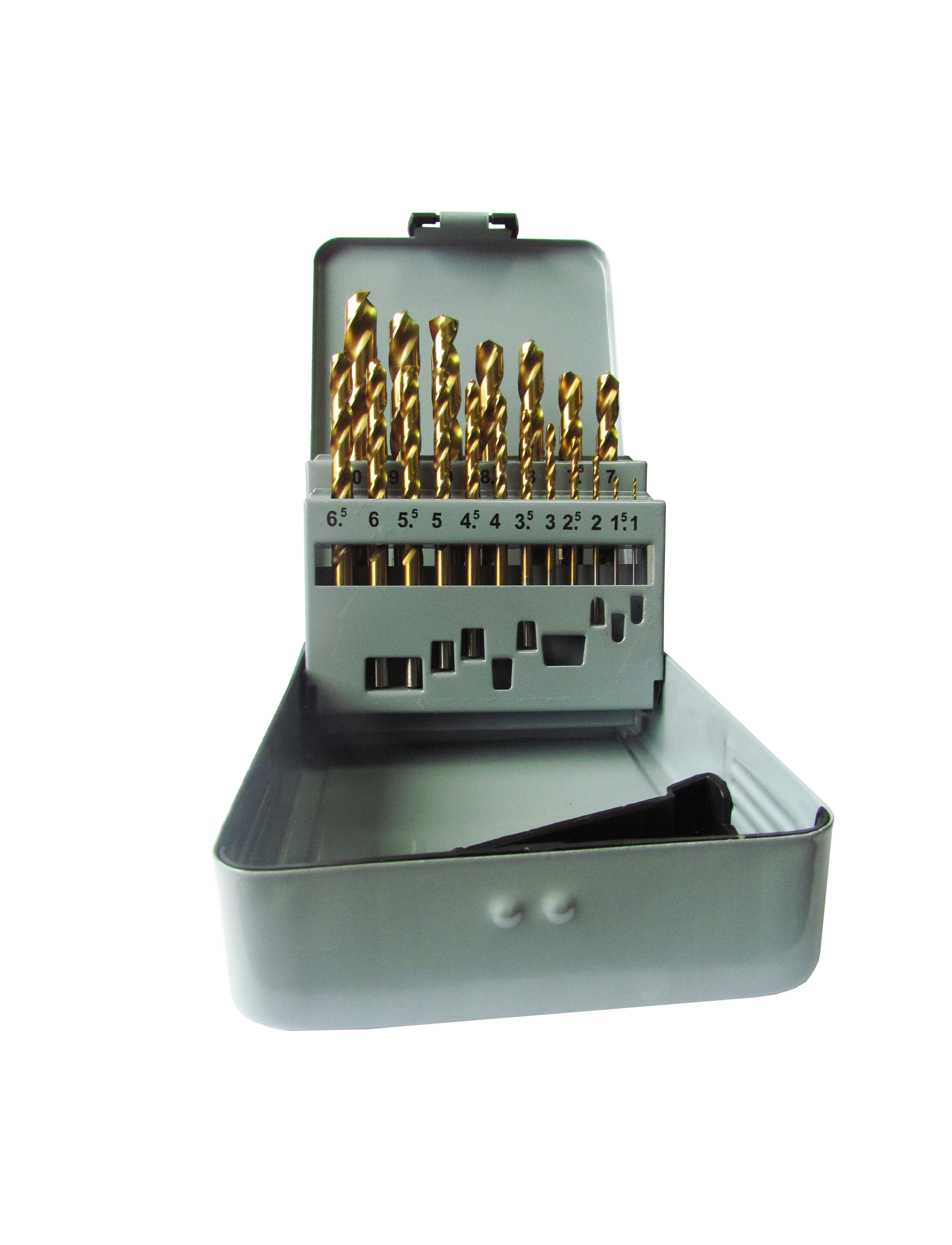 Набір свердел п/м 1-10мм 19шт HSS-TiN коробка метал - Фото 1 Набір свердел п/м 1-10мм 19шт HSS-TiN коробка метал