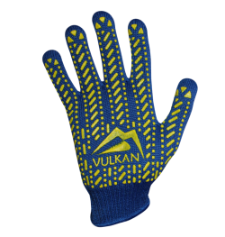 Перчатки трикотажні сині з ПВХ крапкою ТМ Vulkan LUX (щільні), р.10 не дорого