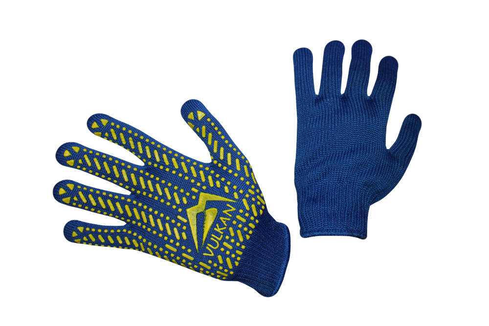 Перчатки трикотажні сині з ПВХ крапкою ТМ Vulkan LUX (щільні), р.10