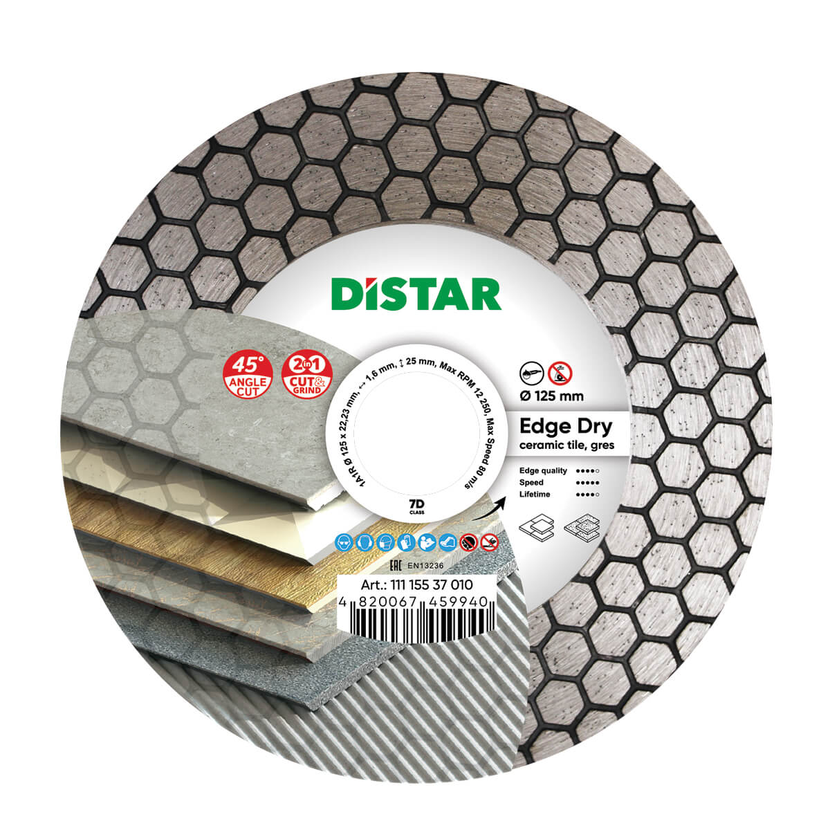 Круг алмазный отрезной 1A1R 125x1,6/1,2x25x22,23 Edge Dry
