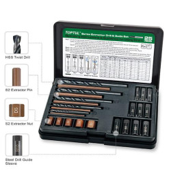 Набор экстракторов, сверл и направляющих для извлечения сломанных резьбовых винтов 25ед. TOPTUL JGEW2501