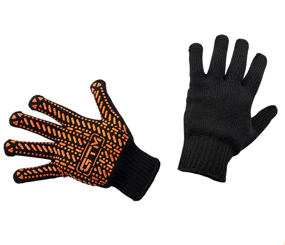 Рукавички трикотажні чорні ТМ GTM LUX, помаранчева ПВХ крапка р.10