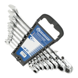 Набір ключів комбінованих з тріскачкою і шарніром 8-10,13,15,17,19,22мм 8ед. на холдері СТАНДАРТ NFGW0801ST