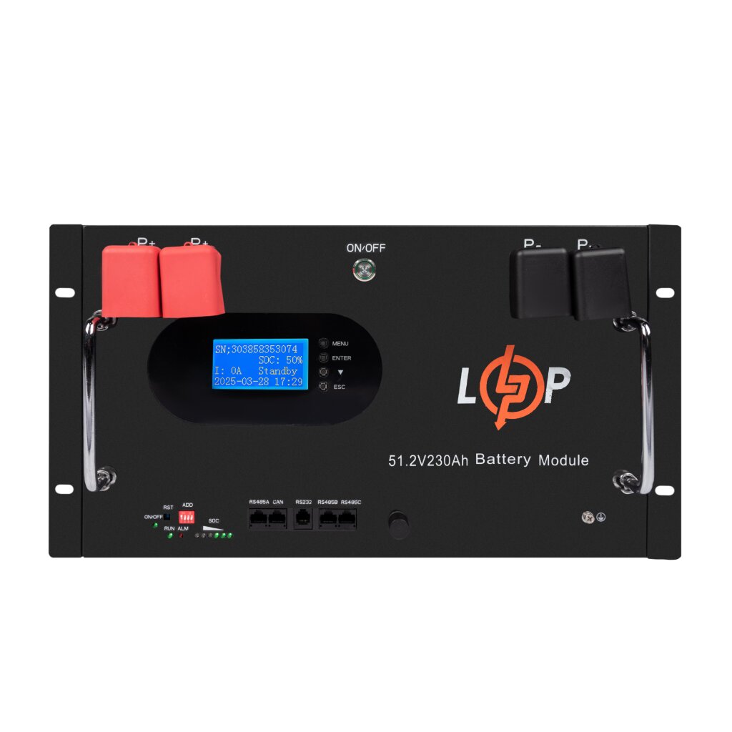 Аккумулятор LP LiFePO4 48V (51,2V) - 230 Ah (11776Wh) (Smart BMS 200A) с LCD RM RS485/CAN