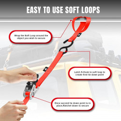 Набір стяжних ременів з храповим механізмом, S-гачками та захисними петлями (Soft Loops) 4 шт., 680 кг TORIN TRZD-RL купити