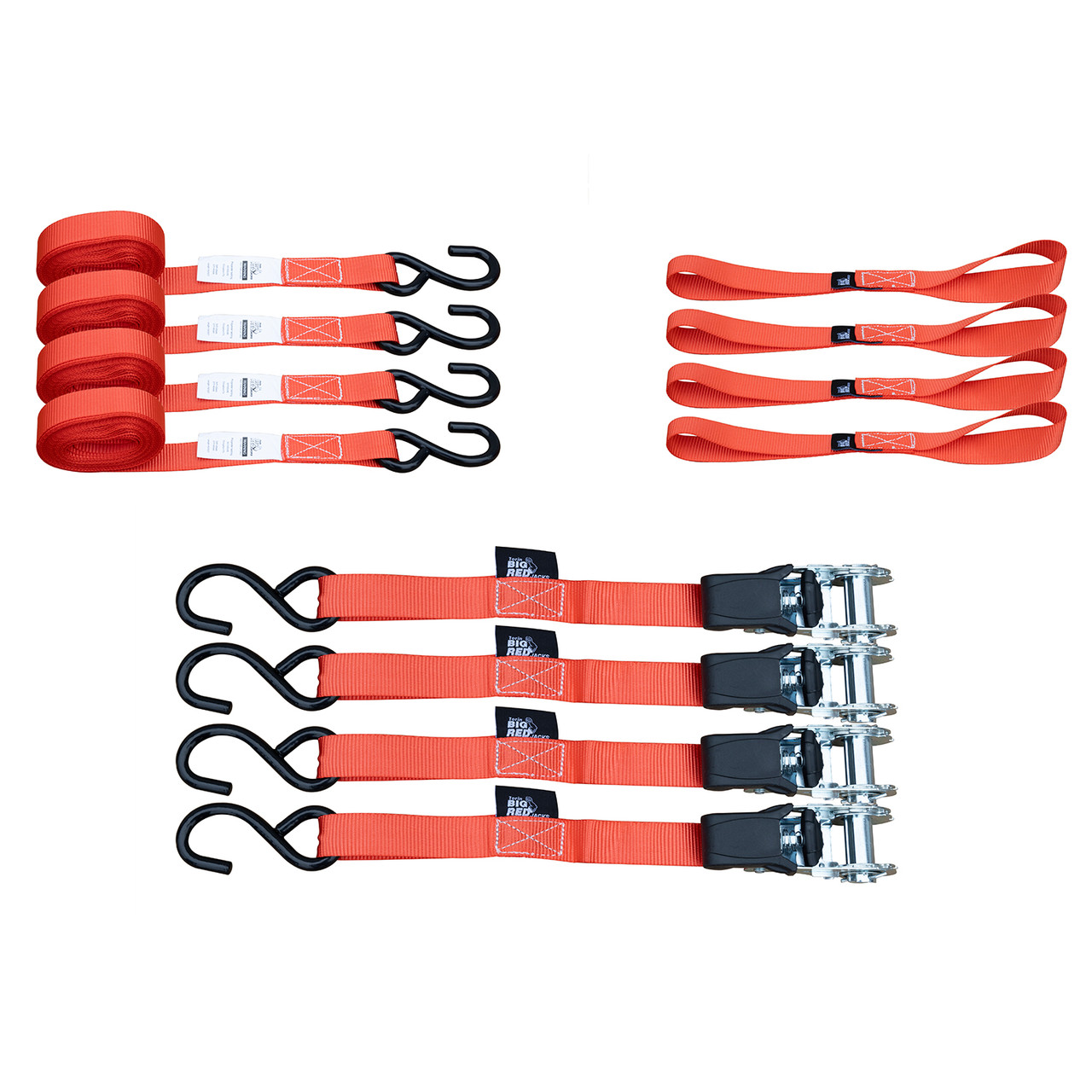 Набір стяжних ременів з храповим механізмом, S-гачками та захисними петлями (Soft Loops) 4 шт., 680 кг TORIN TRZD-RL