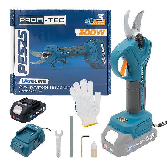 Акумуляторний секатор PROFI-TEC PES25 UltraCore (1&times;PT2020MP (2.0 Аг), зарядний пристрій) 